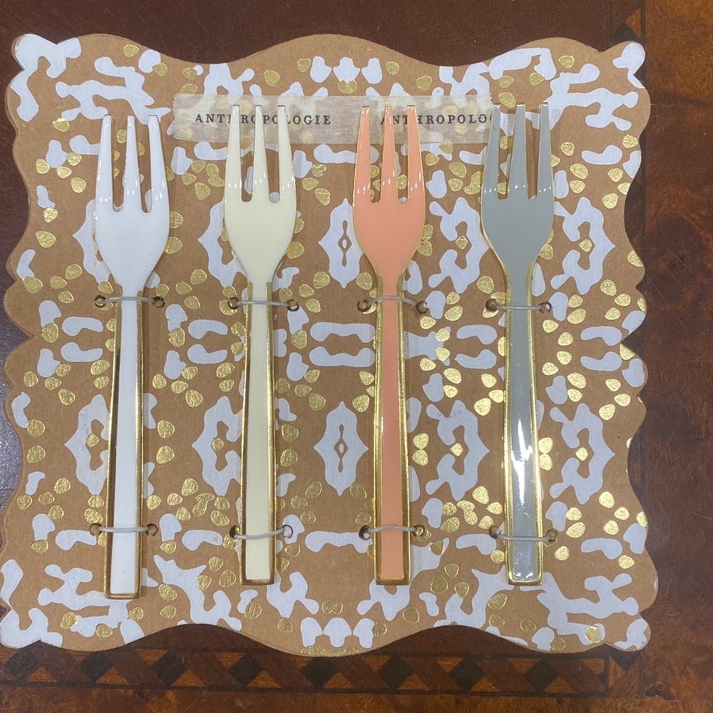 Anthropology Horizon Appetizer Forks Stainless Steel Enamel Set 4